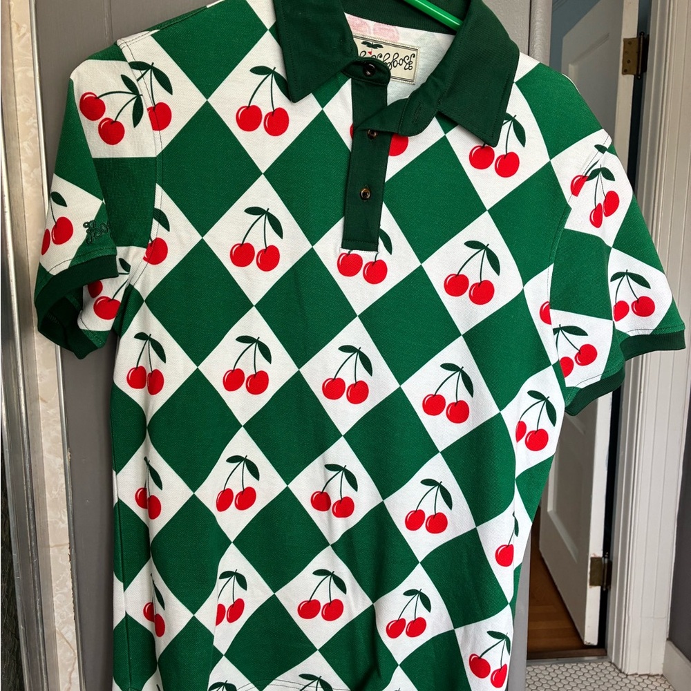 Bogey Boys Green and Red Polo with Cherry Pattern